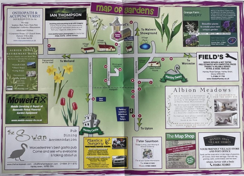 Map of participating gardens in Hanley Swan